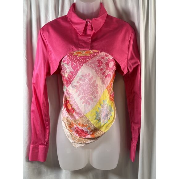 Zara Cropped Poplin Long Sleeve Shirt, Pink Fuchsia, Sz: L, 83-38 - Picture 11 of 12